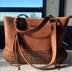 Montana West Brown Studded Shoulder Bag with Zippered Gun Holder Pocket